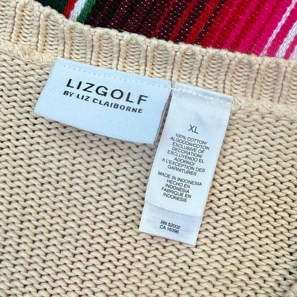 SOLD / AMAZING VINTAGE cream y2k LIZ CLAIBORNE GOLF knot knit cardigan! - Picture 3 of 8